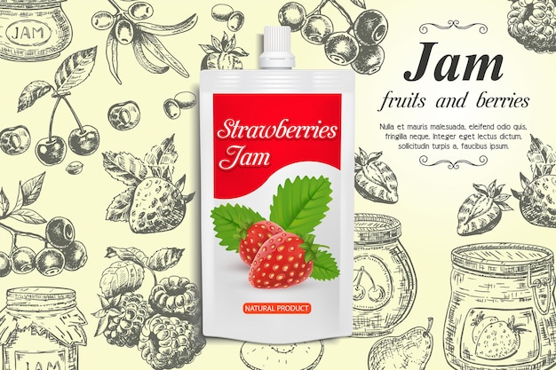 Vector strawberry jam ads vector design template