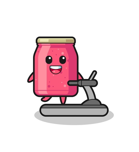 Strawberry jam cartoon character walking on the treadmill , cute design