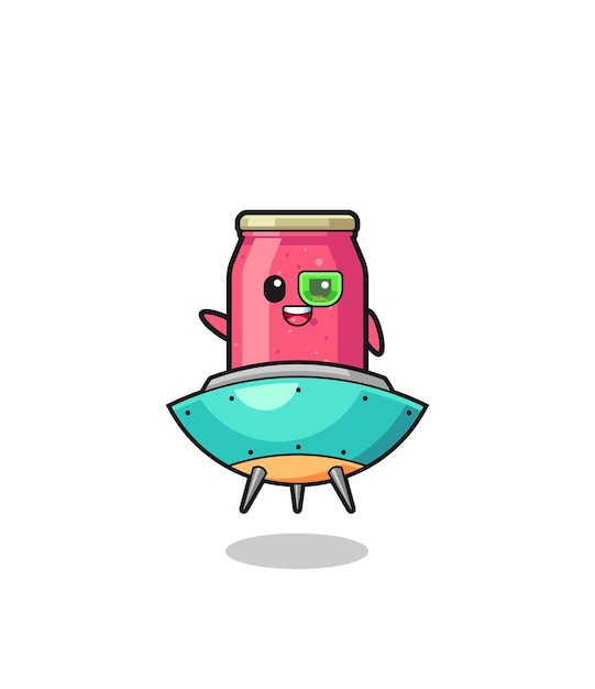 Strawberry jam cartoon riding a future spaceship cute design