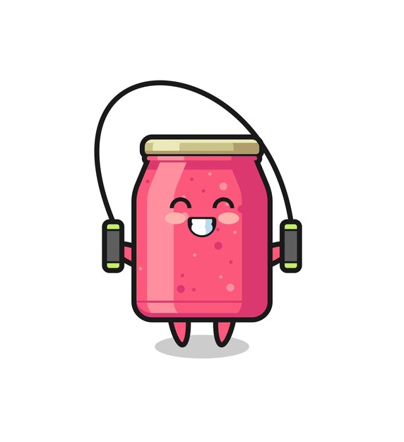 Strawberry jam character cartoon with skipping rope , cute design