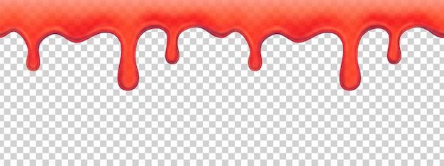 Vector strawberry jam dripping. melted red syrup, transparent current liquid. realistic fruit marmalade vector seamless border