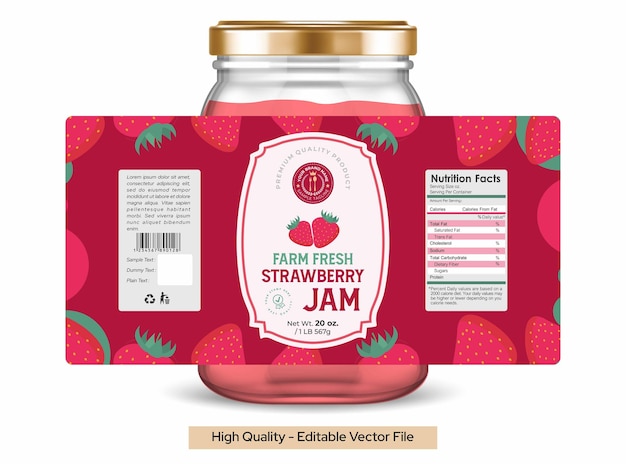 Вектор Дизайн этикетки strawberry jam дизайн упаковки этикетки strawberry jam с мокапом jar