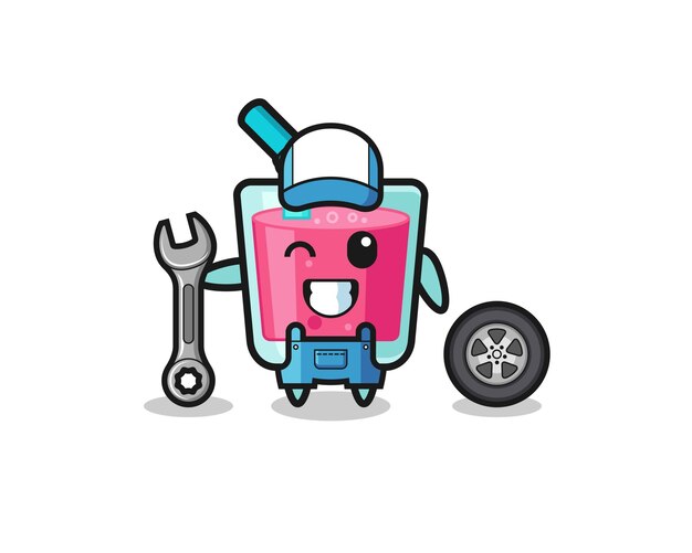 The strawberry juice character as a mechanic mascot cute design