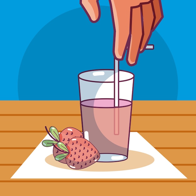 Vector strawberry juice on cup natural and fresh cartoon