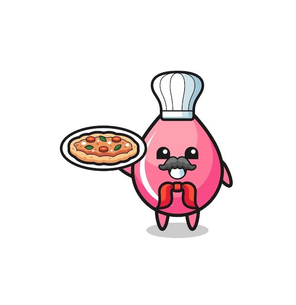 Strawberry juice drop character as Italian chef mascot