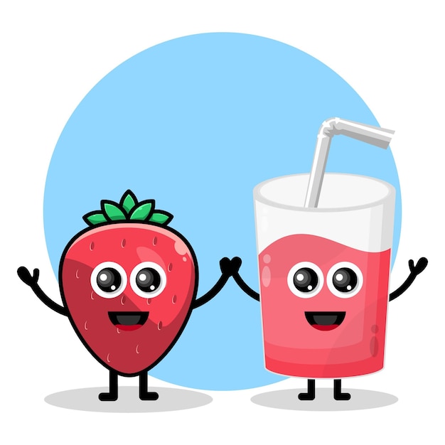 Bicchiere di succo di fragola simpatico personaggio logo