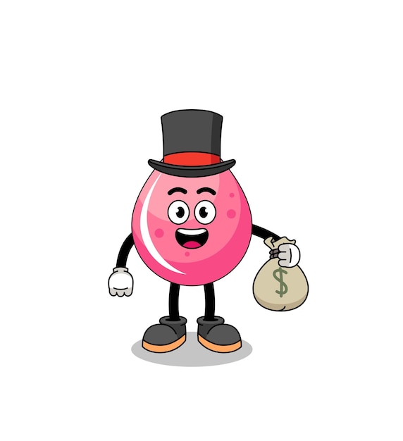 Strawberry juice mascot illustration rich man holding a money sack