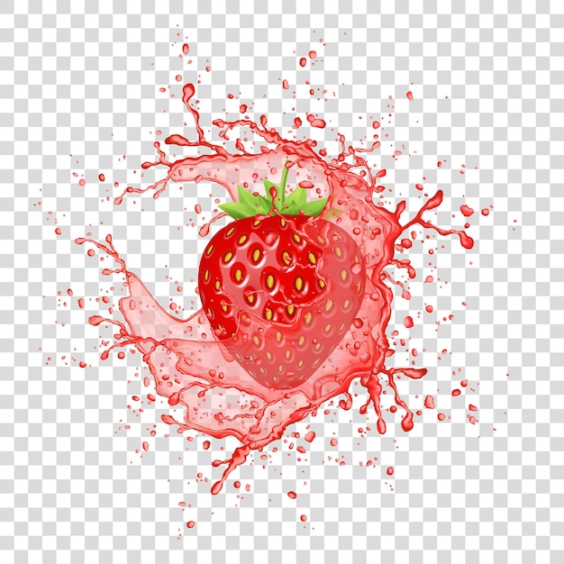 Vector strawberry juice splash on transparent background