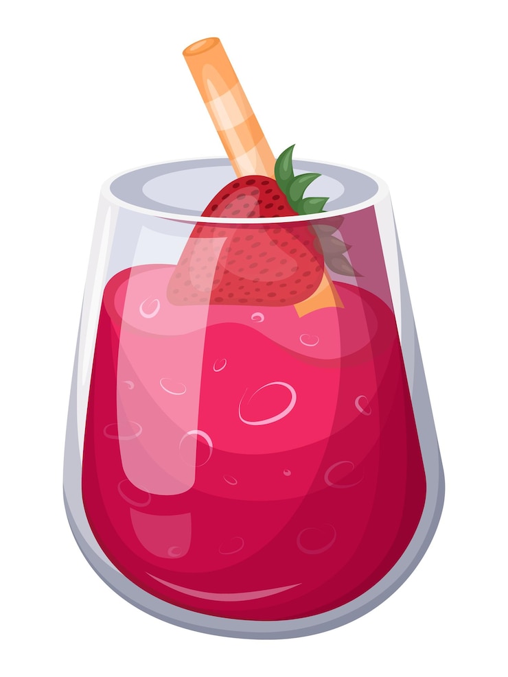 Vector strawberry juice vector illustration in glass with straw and fruit