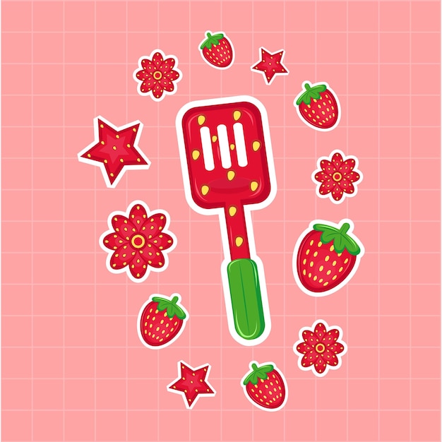 Strawberry kitchen tool sticker vector Strawberry sticker vector kitchen appliances clipart