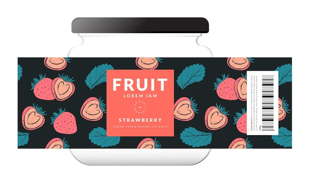 Strawberry Label verpakking ontwerpsjablonen Handgetekende stijl vectorillustratie