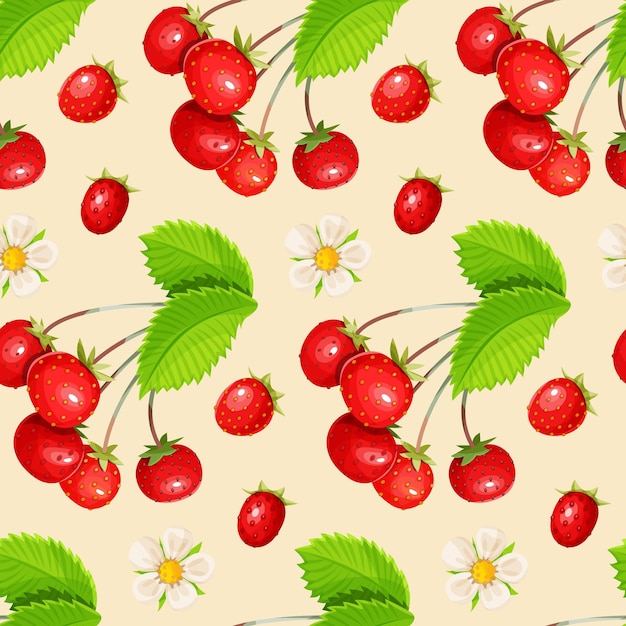 Strawberry and leaves seamless pattern