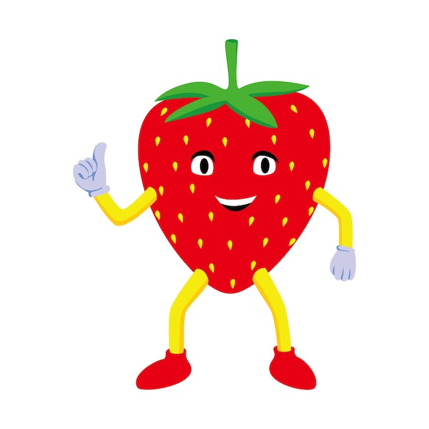 Disegno mascotte fragola simpatico personaggio frutta rossa illustrazione vettoriale