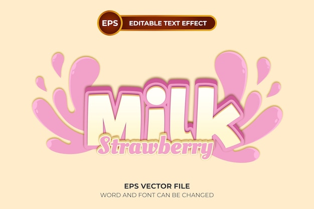 Vector strawberry milk editable text effect