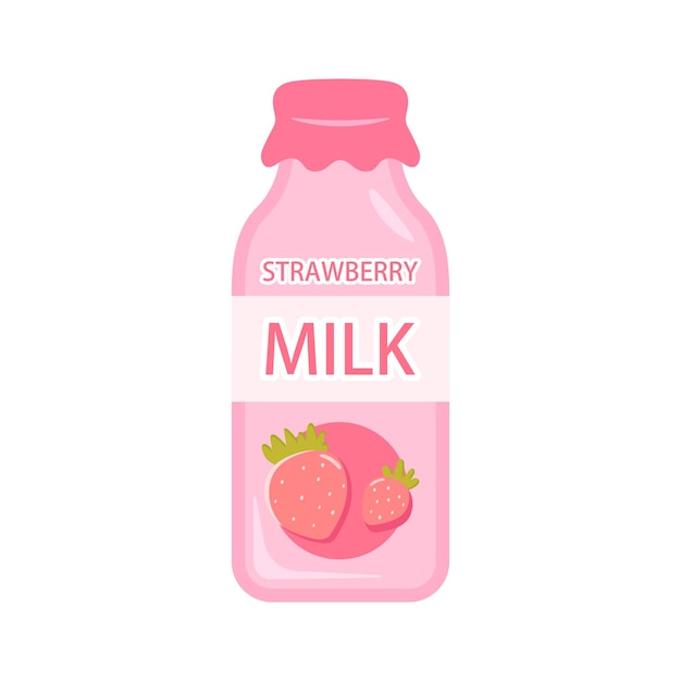 ベクトル ガラスのボトルのストロベリーミルクのベクトルイラスト ストロベルミルクは美味しい飲み物です