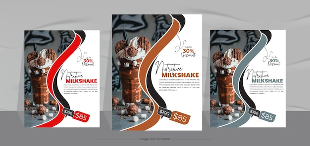 Vector strawberry milkshake flyer ontwerp sjabloon en fastfood restaurant menu