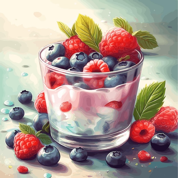 Strawberry milkshake in a glass with a straw and fresh strawberriesVector illustration