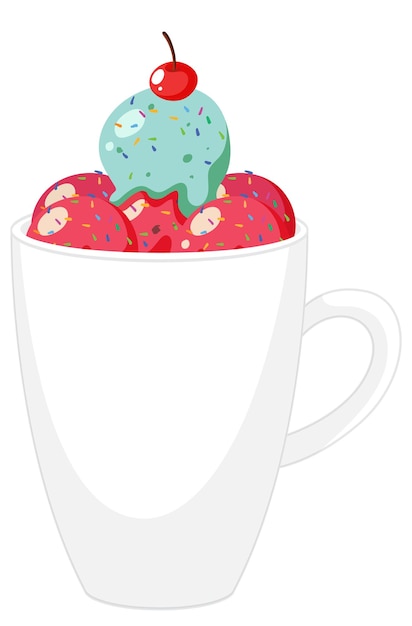 Vector strawberry and mint ice cream in mug