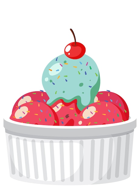 Strawberry and mint ice cream simple cartoon