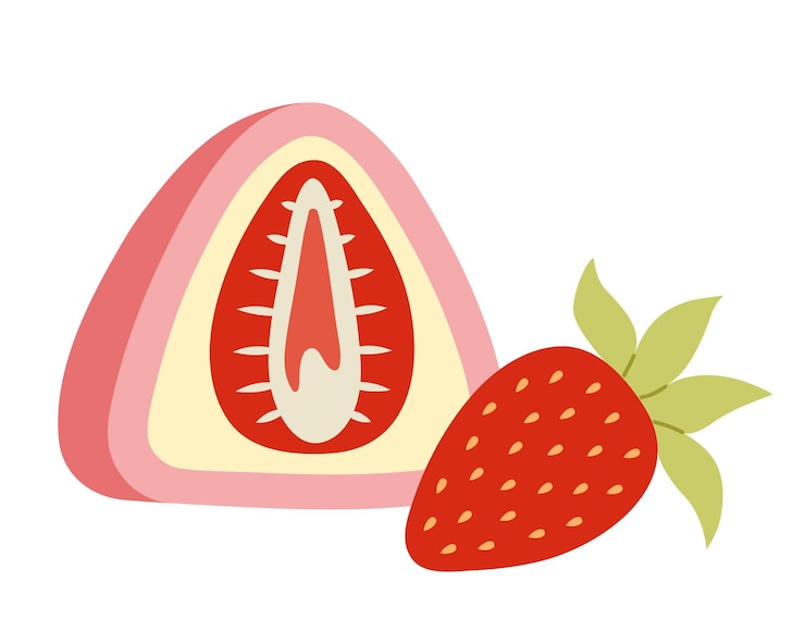 Strawberry Mochi (Ichigo Daifuku). Traditional japanese dessert. Asian sweet food.