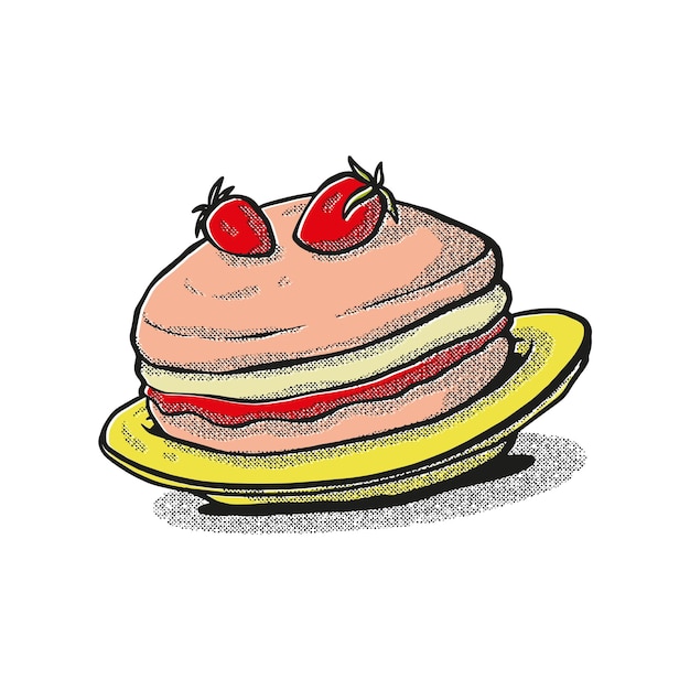Vector strawberry pancake sketch hand drawn technique fullcolor finish