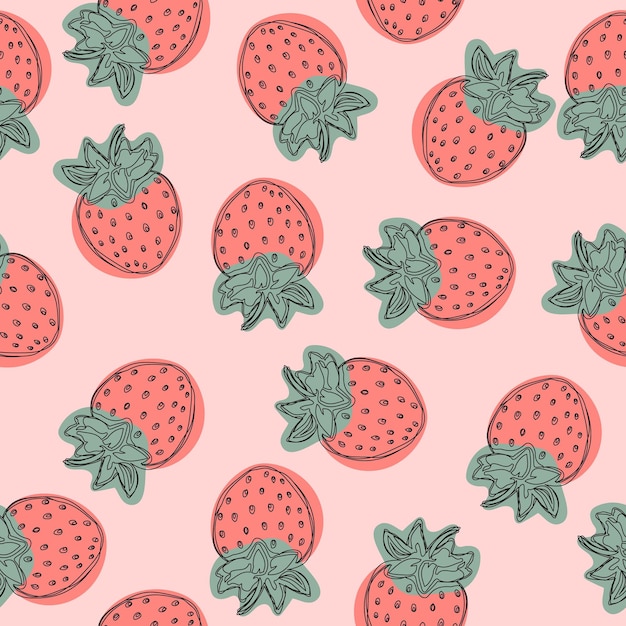 Vector strawberry pattern fruit illustration on pink background good for wallpaper