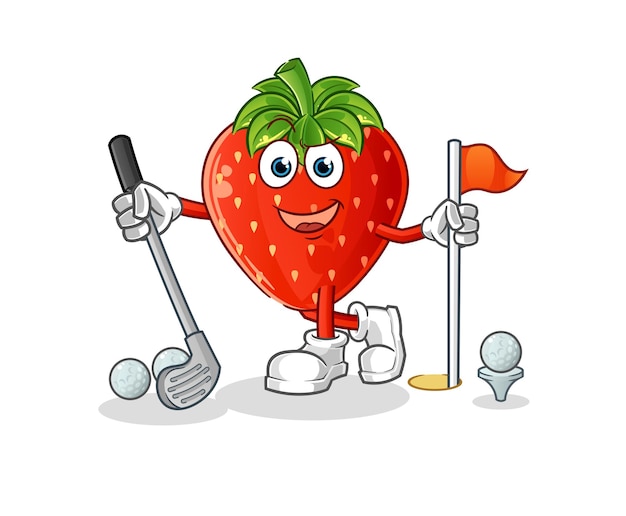 Клубника играет в гольф вектор. мультипликационный персонаж