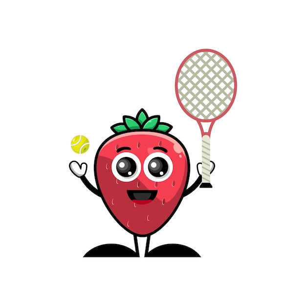 Fragola che gioca a tennis carattere simpatico logo