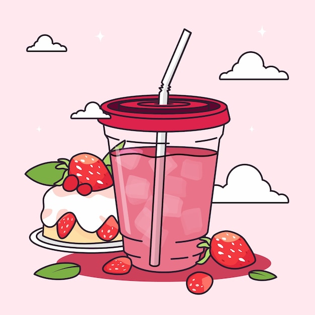 Strawberry refreshment juice illustration hand drawn