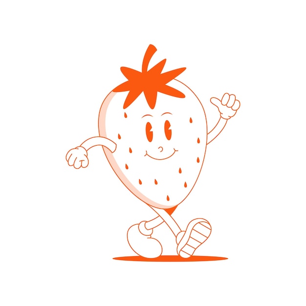 Strawberry Retro Mascot Funny cartoon character of strawberry