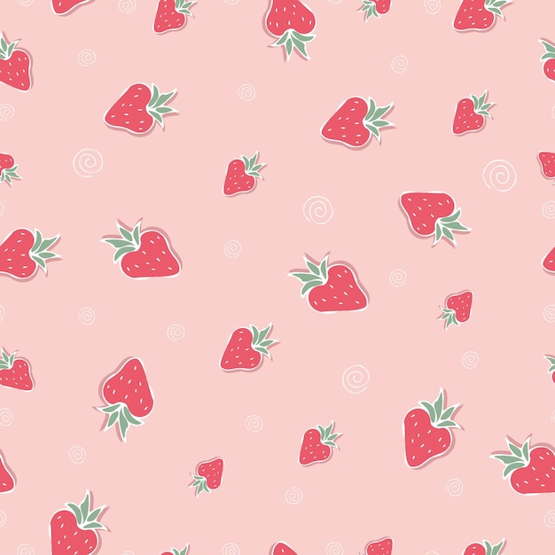 딸기 원활한 패턴 잘 익은 딸기 손 그리기 과일 분홍색 배경
