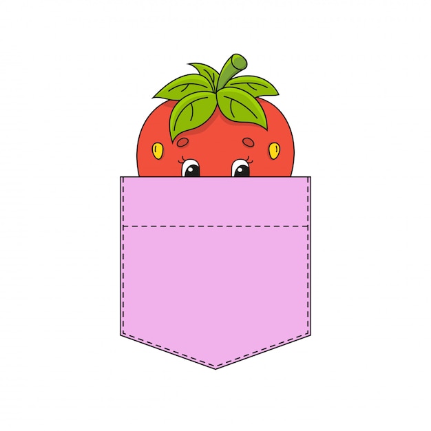 Strawberry in shirt pocket.