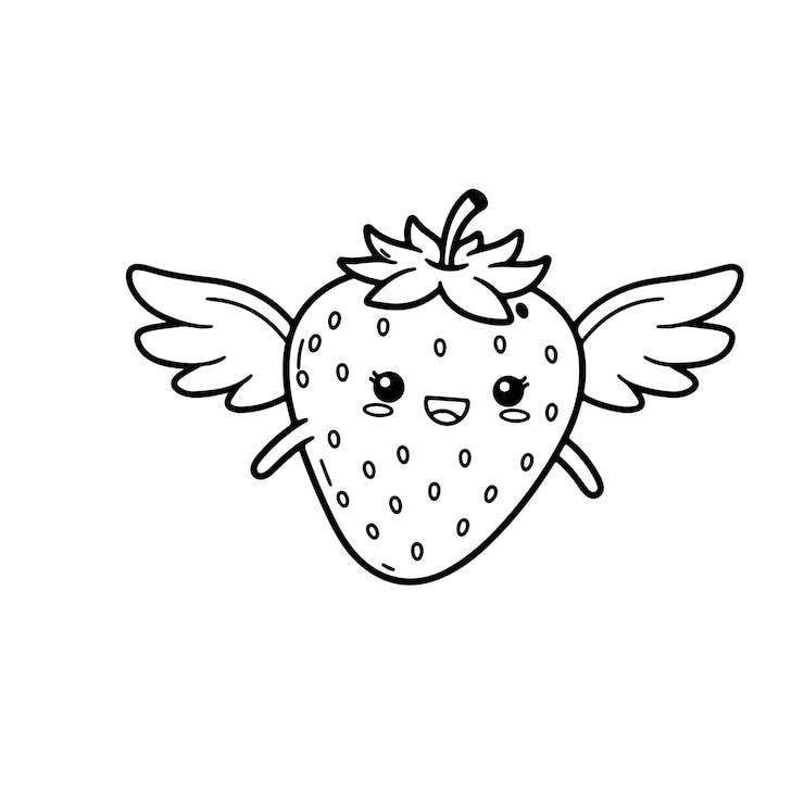 Vector strawberry shocked sad happy angry flying coloring page vector illustration fruit logo sticker