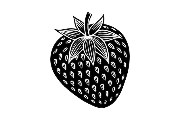 strawberry on silhouette black in white background