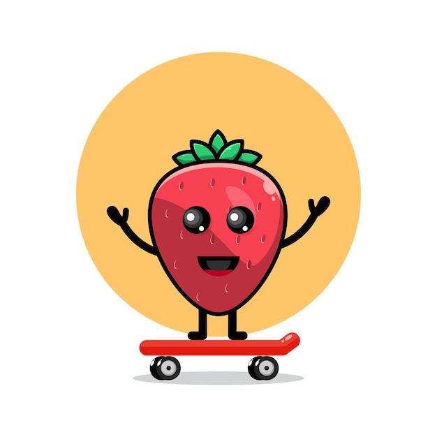 Strawberry skateboarding cute character logo