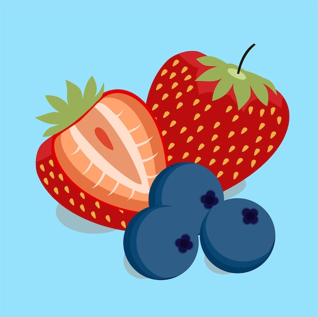 Strawberry slice and blueberry, vegetable and healthy food theme