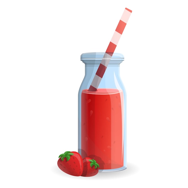Strawberry smoothie bottle icon Cartoon of strawberry smoothie bottle vector icon for web design isolated on white background