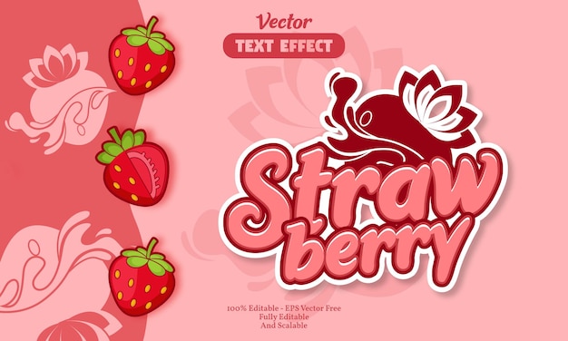 Vector strawberry text effect with strawberry icon background