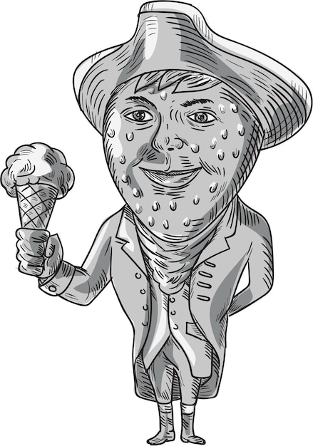 Strawberry Tricorn Hat Ice Cream Black and White Drawing