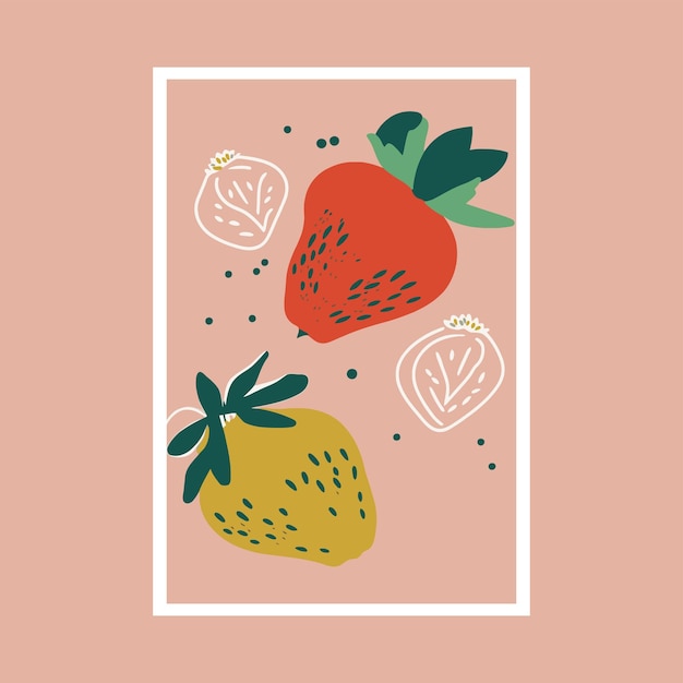 Strawberry vector illustration hand drawn fruit in square frame