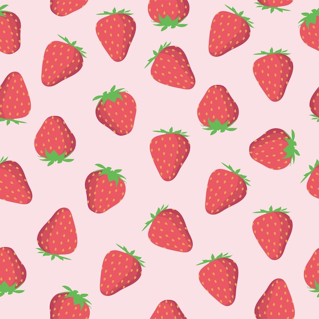 Strawberry vector pattern background Fruit illustration isolated on light pink background