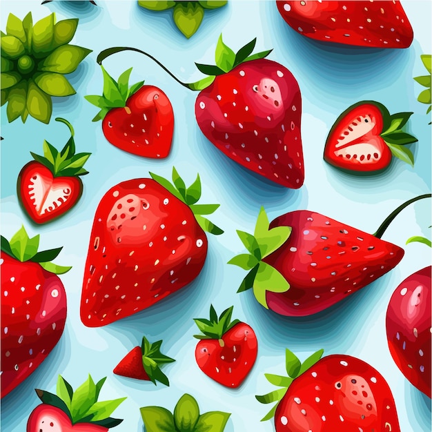 Strawberry vectorized image fresh fruits realistic vector illustration of ripe berries on color