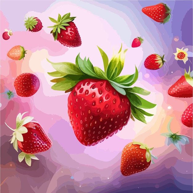Strawberry vectorized image fresh fruits realistic vector illustration of ripe berries on color