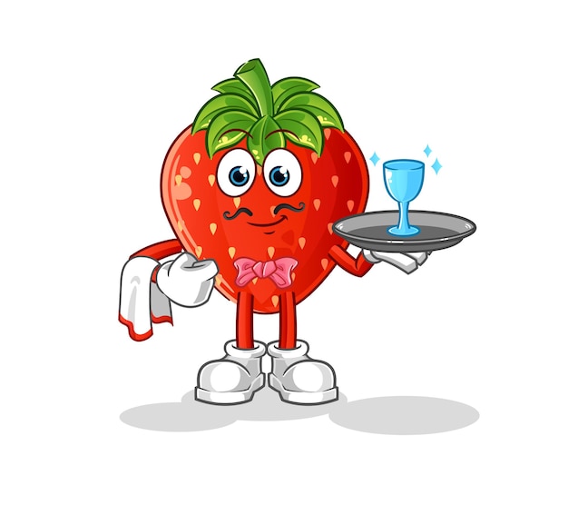 strawberry waiter cartoon. cartoon mascot vector