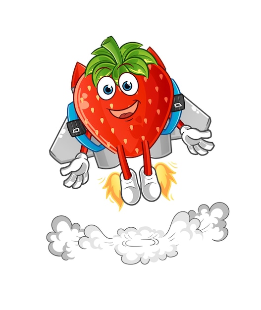 Strawberry with jetpack mascot. cartoon vector