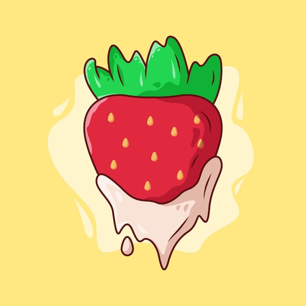 Strawberry with milk vector cartoon illustration