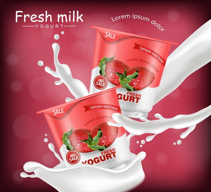 Vector strawberry yogurt realistic mockup