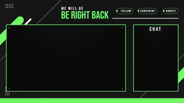 Vettore stream be right back tema verde e nero, design geometrico minimalista