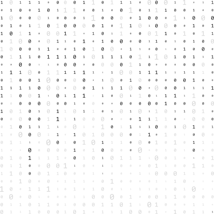 Vector stream of binary code computer matrix numbers on the screen binary code graphic data algorithm