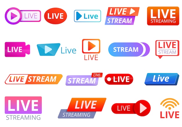 Stream icons set, cartoon style